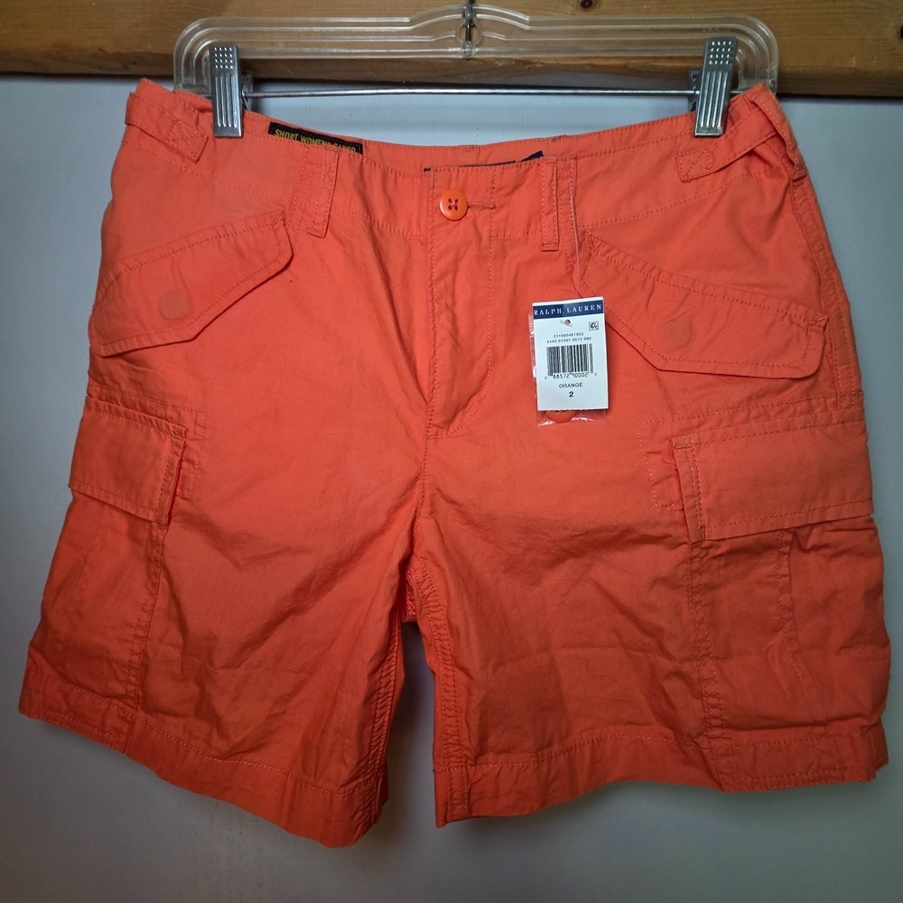 NWT Polo Ralph Lauren Women's Cargo Shorts Orange Size 2 Gorpcore Trails Outdoor